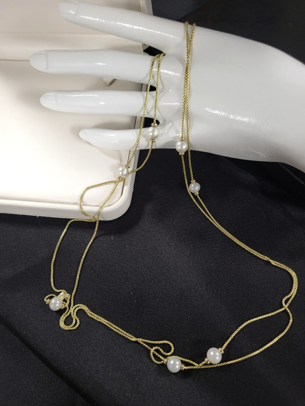 David Yurman 18K Gold Pearl Station 56" Box Chain Necklace